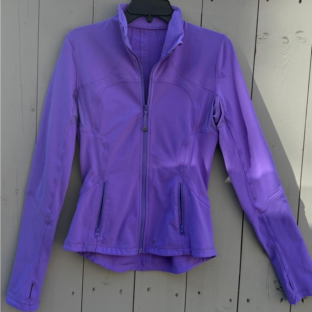 Lululemon Purple Define Zip-Up Jacket with thumbholes.